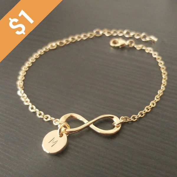 Monogram Rope Charm Bracelet - Gold or Silver Circle / 7 1/2 inch / Silver Plated