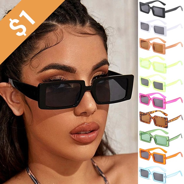 Women Square Sunglasses Retro Shades Jelly Colors Small Frame Sun