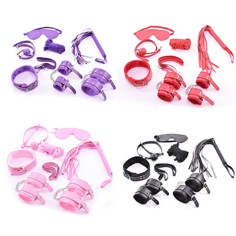 10 Pcs  Set Adult Games Toys Set Hand Cuffs Footcuff Whip Rope Blindfold Couples