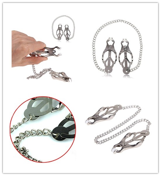 Tool Nipple Clamps Breast Clip with Chain Fetish Metal Silver Tools