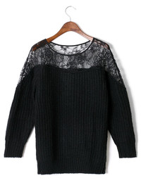 Wish | Black Lace Knit Sweater