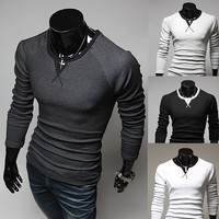 Wish | New men's fashion Slim Korean long sleeved t-shirt