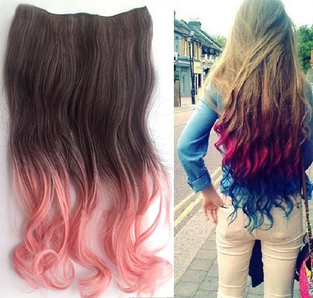 Uniwigs Ombre Dip Dye Color Clip In Hair Extension 45 50cm Length Black To Pink Loose Curl For Teen Girls Tbe0009