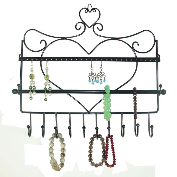 Wall Mount Jewelry Organizer Earring Necklace Holder Hanging Rack Display Stand