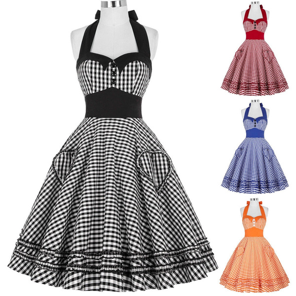 Black Friday Sale Vintage Housewife Rockabilly 50s Plaid Evening Party Prom Dresses Wish