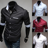 Wish | Mens Five Sleeve Casual Slim 4 Color Fashion Business Dress Shirt