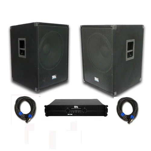 Pair Of 18 Pa Dj Bass Subwoofer Cabinets Power Amplifier And
