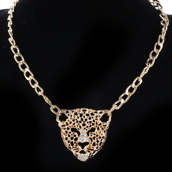 Fashion Jewelry Lion Statement Head Women Choker Bib Gold Pendant Necklace Chain