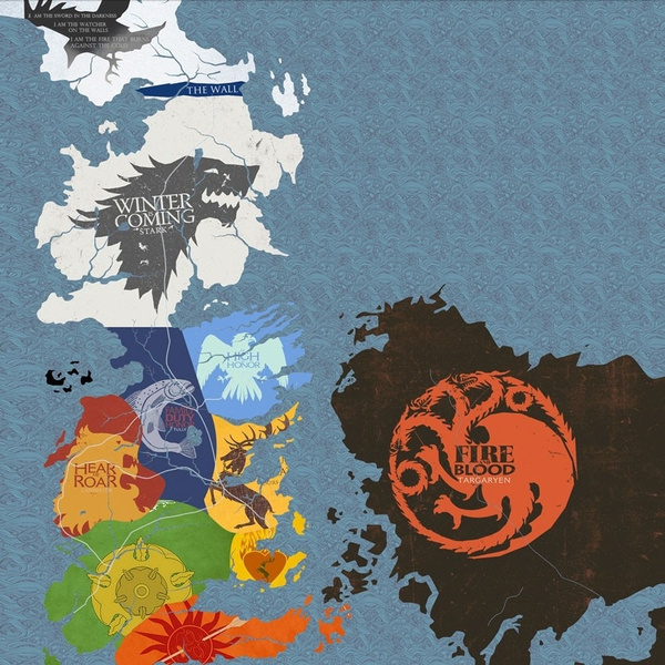 Game Of Thrones Houses Map Westeros And Free Cities Poster Home