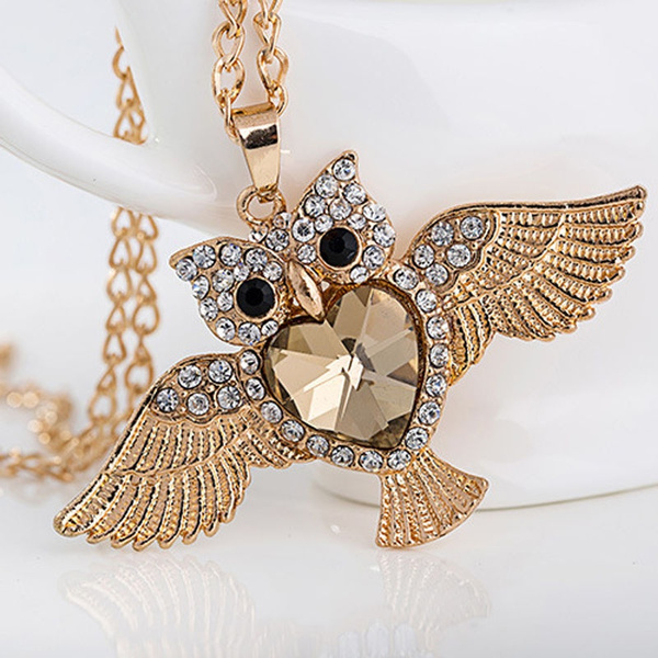 Owl Rhinestone Crystal Pendant Chain Animal Long Sweater Necklace Jewelry 1pc EY
