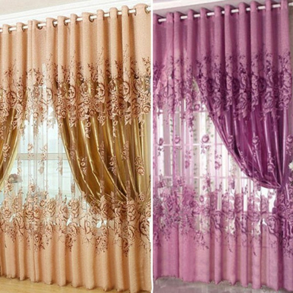 US Peony Pattern Voile Curtains Living Room Window Curtain Tulle Sheer Curtains 