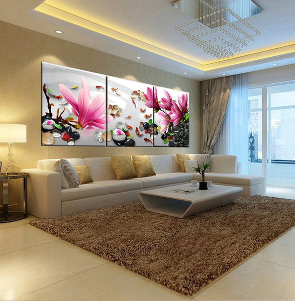 Flower Oil Paintings Square Cuadros Decorativos Decoracion 3 Piece Canvas Wall Pictures For Living Room Art Picture No Frames