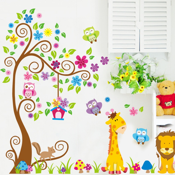 High Quality Large Large Size Giraffe Lion King Cartoon Wall Stickers Bedroom Living Room Nursery Wallpaper