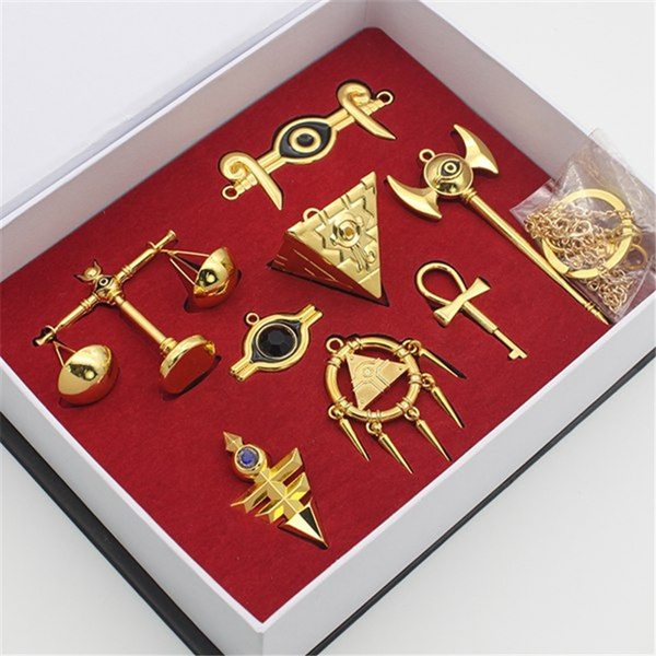 Yu-Gi-Oh Millennium Puzzle Badge Ring Necklace Pendant Keychain 8pcs Set+Box