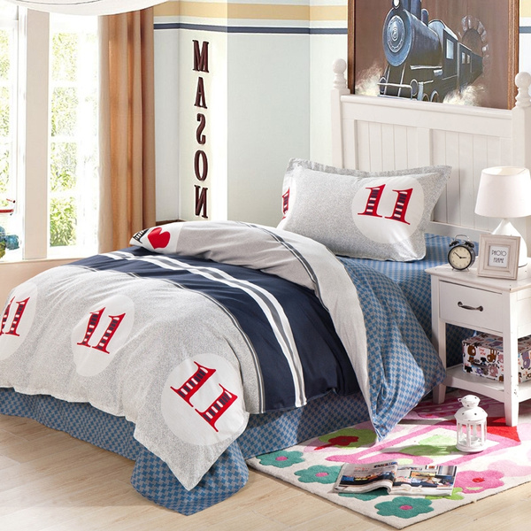 Number Eleven Pattern Bedding Sets Blue And Grey And White And