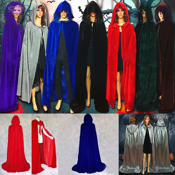 Velvet Hooded Cloak Cape Medieval Pagan Witch Wicca Vampire Halloween Costume