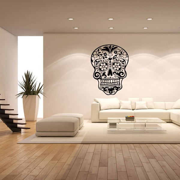 New Arrive Skull Wall Sticker Punk Rock Creative Personality Removable Vinyl Art Stickers Sugar Decals Size 1 Home - Sugar Skull Wall Art Large
