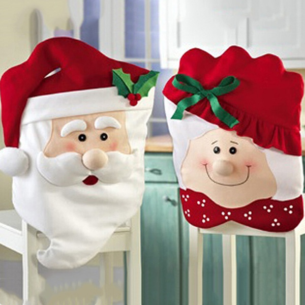 1pc Lovely Christmas Chair Covers Mr Mrs Santa Claus Christmas Decoration Dining Room Chair Cover Home Party Decor