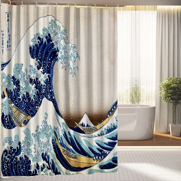 Japanese Painting Great Wave Off Kanagawa Waterproof Shower Curtain With Hooks