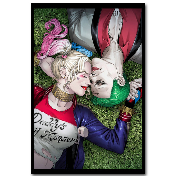 Joker Harley Quinn Kiss Watercolor Painting Art Batman Quote Poster Art Print Burlap Print Kids Wall Art Home Decor Nursery Gift Illustration