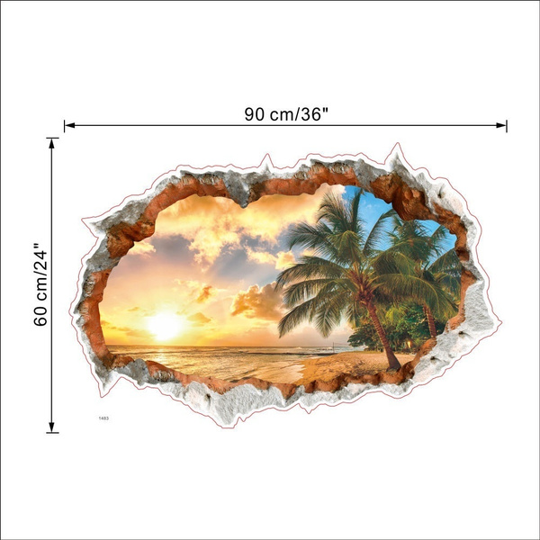 VÃ½sledok vyhÄ¾adÃ¡vania obrÃ¡zkov pre dopyt Maikun Landscape Beach Sunset 3D Window View Removable Wall Sticker Art Vinyl