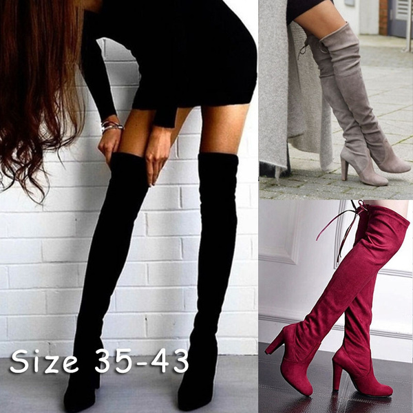 women's red knee high boots