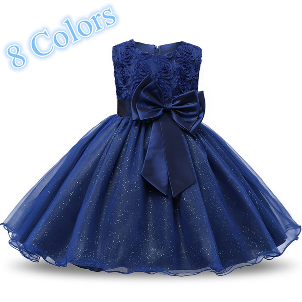 Blue Rose Wedding Bridesmaid Pageant Flower Girl Party Dress Gown Size 8 Age 7-9