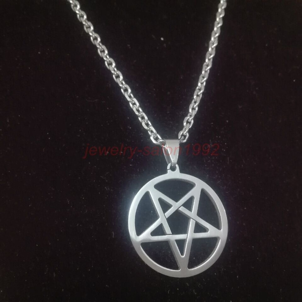 Unisex Wicca Inverted Pentagram Pentacle Stainless Steel Silver Pendant Necklace