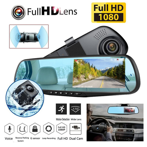 4.3'' 1080P Car Rearview Mirror DVR Dual Lens Video Dash Cam Camera Night Vision