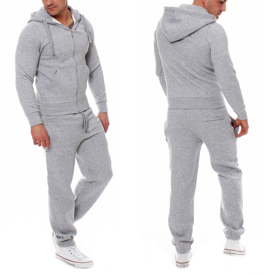 Mens Jogging Tracksuit Sports Gym Hooded Sweat Suit Set Athletic ...