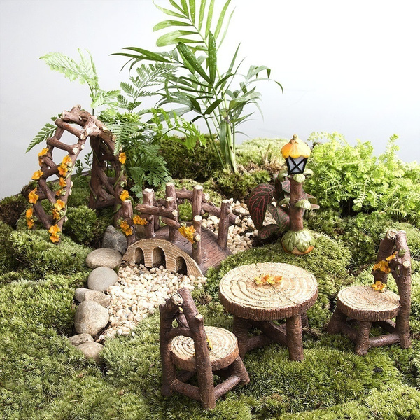 8pcs Set Wood Furniture Kits Fairy Miniature Garden Decoration