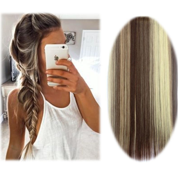 24 Women S Fashion Ombre Hair Mocha Dirty Brown Highlights Blonde Hair Straight Weaves 5pcs Clip In Hairpiece