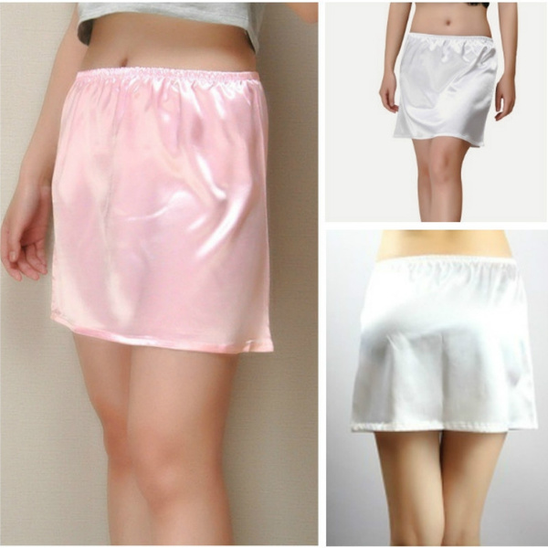 Women Satin Half Slip Underskirt Petticoat Under Dress Mini Skirt Safety Skirt