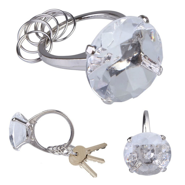 Super Big Diamond Crystal Ring Keychain Romantic Wedding Favors Party Cut 