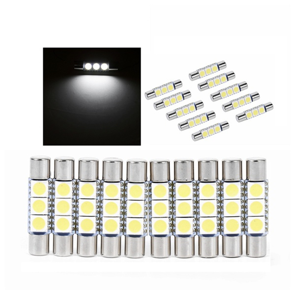 LED Light Bulb-10Pcs 3-SMD 29-30mm 6641 Fuse LED Bulb Vanity Mirror Light Sun Visor Lamp White