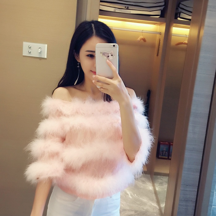 Women Soft Faux Fur Sweater Crop Tops Pullover One Shoulder Sexy Warm ...