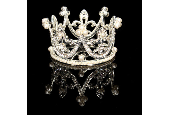 SUPER MINI Circle Round Pearl Crown Kid Bridal Princess Rhinestone Tiara Crowns
