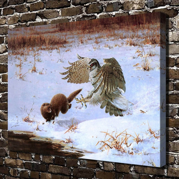 18x24 Inch Attacking Mink Bird Animals Scenery Hd Canvas Print Home Decoration Living Room Bedroom Wall Pictures Art Painting