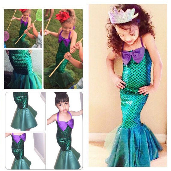 Kids Ariel Little Mermaid Set Girl Princess Dress Party Cosplay Costume Clothing