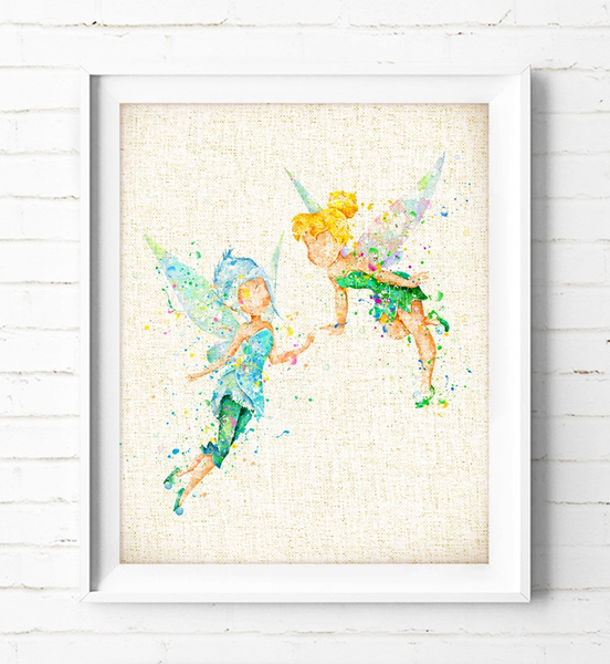 Tinkerbell And Periwinkle Watercolor Painting Peter Pan Art Poster Print Wall Art Wall Decor Home Decor Kids Nursery Gift Illustration