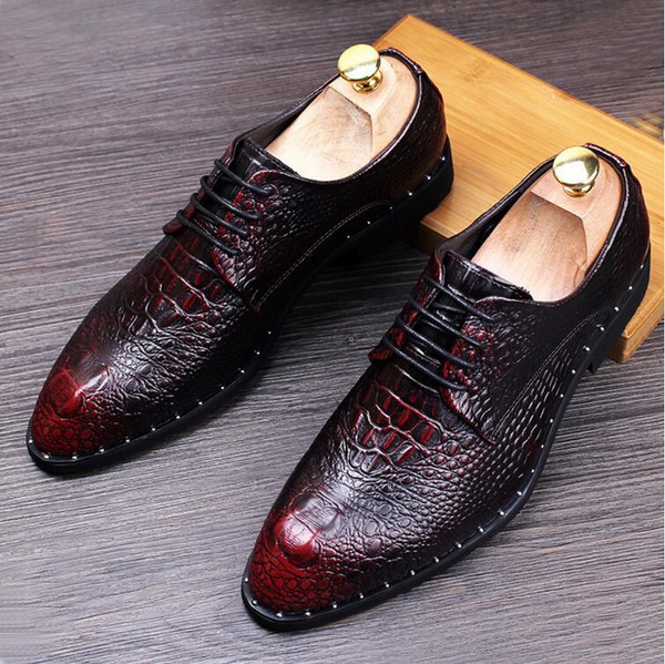 Gunuine Leather Men's Crocodile Shoes Men Winklepicker Lace Up (Red ...