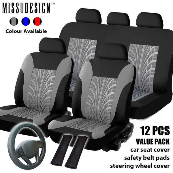 Universal Car Seat Covers 9 PARTS Set w/Steering Belt Pad/Head Rest 4 colors US
