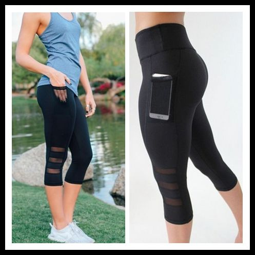 S-XL Women/'s Yoga Pants Workout Leggings Running Tights with Side Pockets