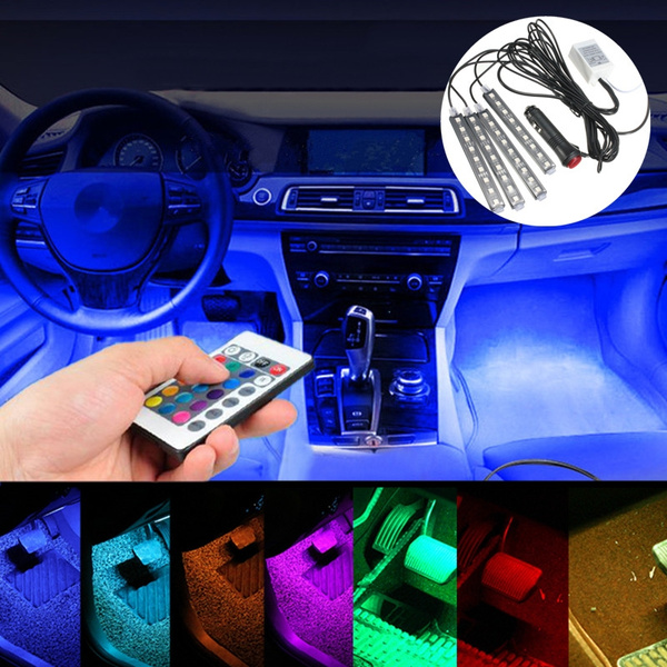 4x Remote Control Color Changing 36led Rgb Car Interior Decorative Floor Light Atmosphere Mood Strip Light Lamp