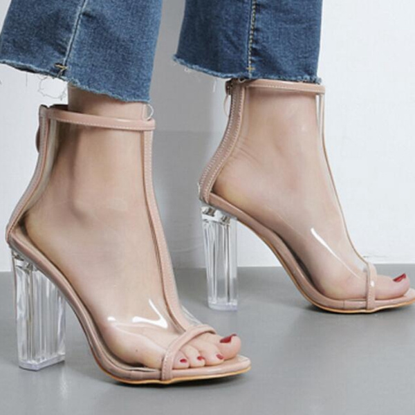 Women PVC Clear Heel Transparent Boots 