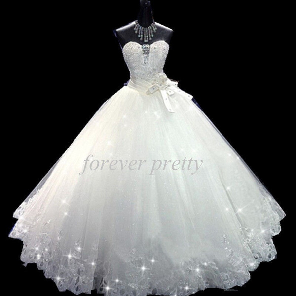 2019 White//Ivory Lace Wedding Dress Bridal Gown Custom Size：6-8-10-12-14-16-18