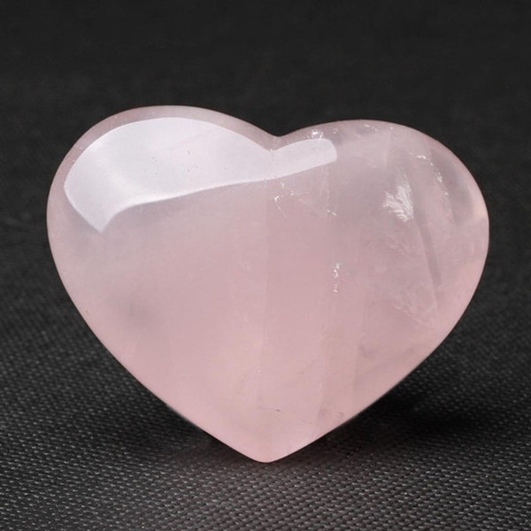 Natural Pink Rose Quartz Crystal Carved Heart Shaped Healing Love Gemstone