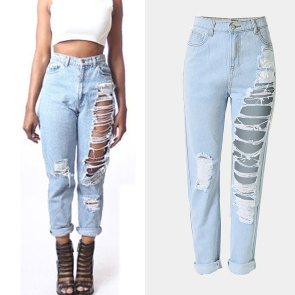 Wonderbaar Spring Women's Jeans Holes Loose Straight Pants Ninth Pants | Wish ML-82