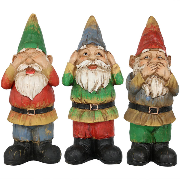 Sunnydaze Three Wise Garden Gnomes Hear Speak See No Evil Set