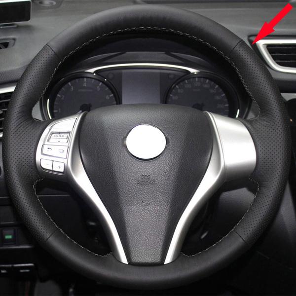 Diy Stitch Black Genuine Leather Steering Wheel Cover For Nissan Altima Sedan 2013 2014 2015 2016 2017 X Trail Rogue Suv 2014 2015 2016 Interior